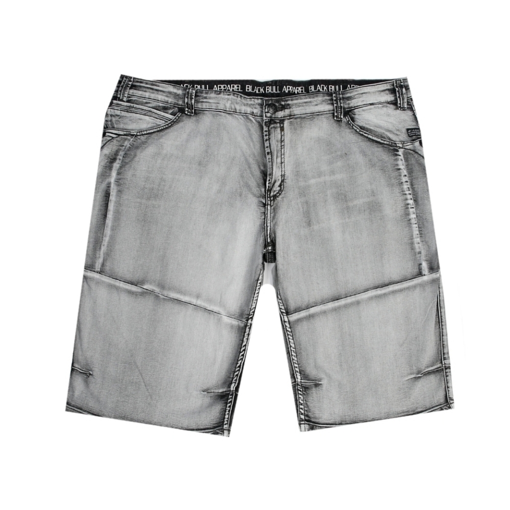 Black Bull Men's Elliott Casual Washed Grey Cotton Plus Size Jeans Shorts